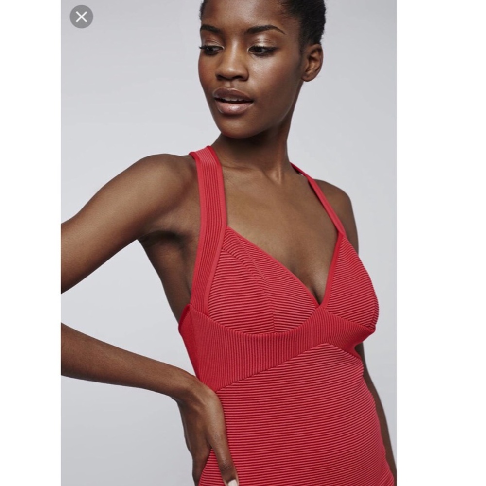 TopShop Red Plunge Rigged Bodycon Dress